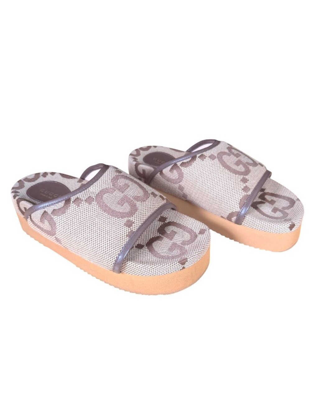 Gucci Monogram Jumbo GG Nappa Samoa Platform 40mm Slide Sandals Size EU 37 US 7